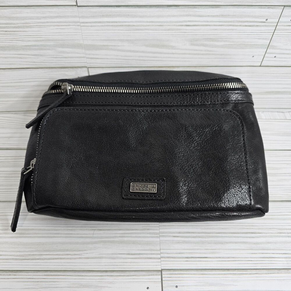 Spikes & Sparrow Genuine Leather Large Waist Belt Bag Hands Free Black Pockets